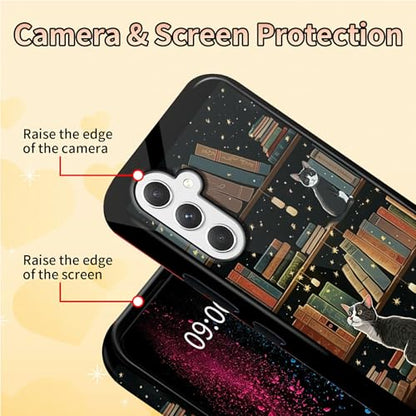 Cute Cat Bookshelf Phone Case for Samsung Galaxy S25, Dual Layer Shockproof Rugged Cover with Soft TPU + Hard PC, Anti-Scratch Slim Fit Wireless Charging Compatible - color: Cute Cat Bookshelf, size: 6.2" Galaxy S25