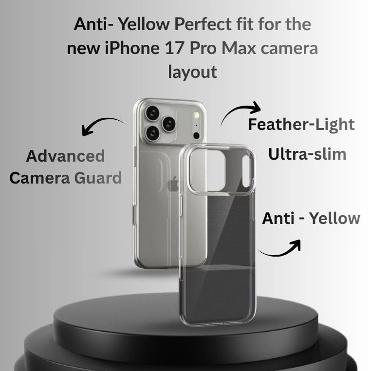 Clear Armor Hybrid Case for iPhone 17 Pro Max – Transparent Cover Supports Wireless Charging, Anti-Yellowing Shockproof Bumper with Camera & Screen Protection