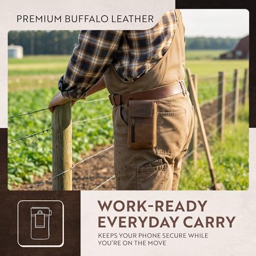 Moonster Leather Phone Holster – Genuine Full-Grain Leather for iPhone 17/16/15/14 Pro Max & Plus, Galaxy S25/S24 Ultra – Slim Belt Clip Phone Pouch with Magnetic Closure, Fits Thick Cases – 7” x 3.5” - color: Brown Vertical
