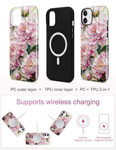 Jusy Magnetic Stained Glass Floral Case for iPhone 16e/17e, Peony | Compatible with MagSafe, Cute Aesthetic Flower Design, TPU and PC Protective Phone Cover - color: Peony