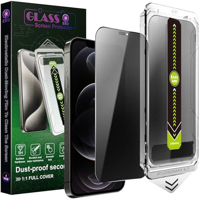 2 Pack Anti-Spy Privacy Screen Protector for iPhone 12 Pro Max(6.7-Inch),9H Tempered Glass,Full Coverage,Anti-Fingerprint,Auto Dust Removal,Bubble-Free,Easy Installation