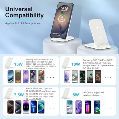 Samsung S26 Ultra Wireless Charger Stand 15W Foldable Android Phone Station - color: White