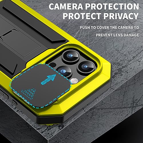 Lunivop for iPhone 15 Pro Max Case Heavy Duty Protection Rugged Screw Full Body Military Grade Metal Rubber with Stand Hard Built in Screen Protector Phone for iPhone 15 ProMax Case Yellow - color: Yellow