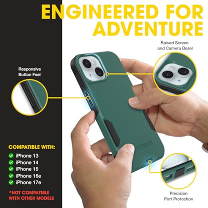 OtterBox iPhone 17e, 16e, 15, 14, 13 Commuter Series Case - Green & Black | 3X Military Drop Protection - Slim - Dual-Layer Shockproof Design - Pocket-Friendly - Raised Edges - Port Covers - color: Green/Black