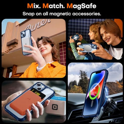 TAURI for iPhone 14 Case, Compatible with MagSafe, Blue | with Screen Protector, Not-Yellowing Military-Grade Protection, Shockproof Slim Magnetic Case for iPhone 14 - color: B-Magnetic Blue