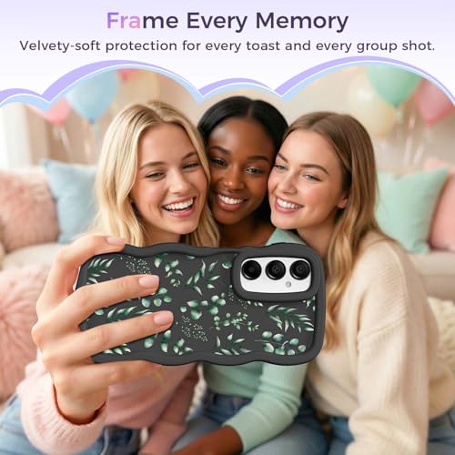 for Galaxy A15 Phone Case, Wavy Soft TPU, Black-Eucalyptus | Wavy Frame Design, Soft Slim TPU, Full Camera Lens Protection, Shockproof Phone Cover - color: Black-Eucalyptus, size: Samsung A15