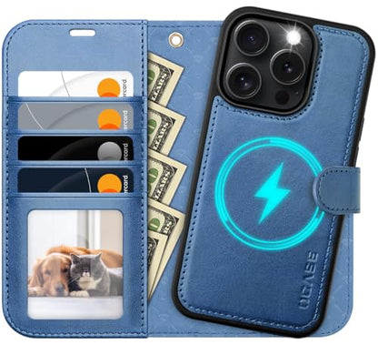OCASE for iPhone 16 Pro Max Case Detachable Wallet Case with Card Holder, 2 in 1 Pu Leather Flip Folio with RFID Blocking Stand Wrist Strap Shockproof Phone Cover 6.9 Inch 2024, Light Blue | Magnetic 2 in 1 Wallet, RFID Blocking Flip Case, PU Leather Case