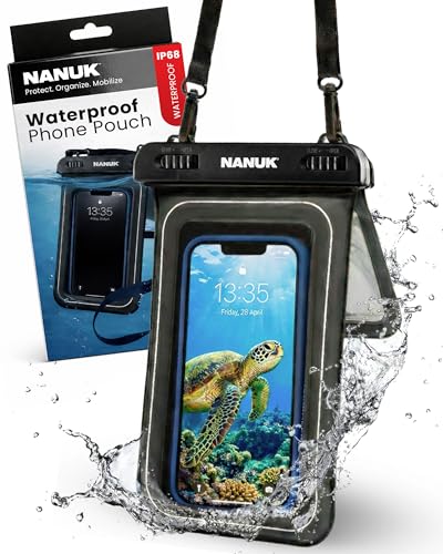 NANUK Waterproof Phone Pouch – IP68 Floating Underwater Dry Bag for Snorkeling & Beach – Touchscreen Case with Adjustable Crossbody Strap, Dual Pockets – Fits All Smartphones (9.45" x 5.43") – Black - size: Single