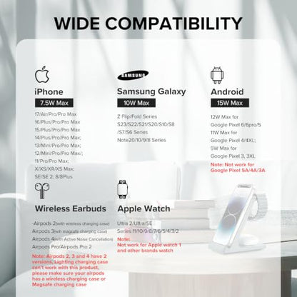 3 in 1 Fast Wireless Charging Station for Multiple Apple Devices - color: Grey