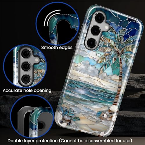Case for Samsung Galaxy S26, 2 in 1 PC Hard Shell & Silicone Inner Bumper, Anti-Scratch Full-Body Cover Shockproof Slim Design -Beach Palm Tree - color: Beach Palm Tree, size: Galaxy S26