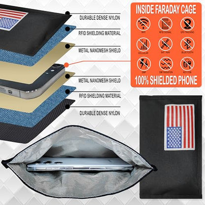 Gecko Travel Tech Faraday Bag Anti-Tracking GPS RFID Car Key Signal Blocker Wallet Shielding Pouch Protective Case for Cell Phone Car Key FOB, Data Privacy, Electronic Device Security (USA FLAG) - color: USA FLAG