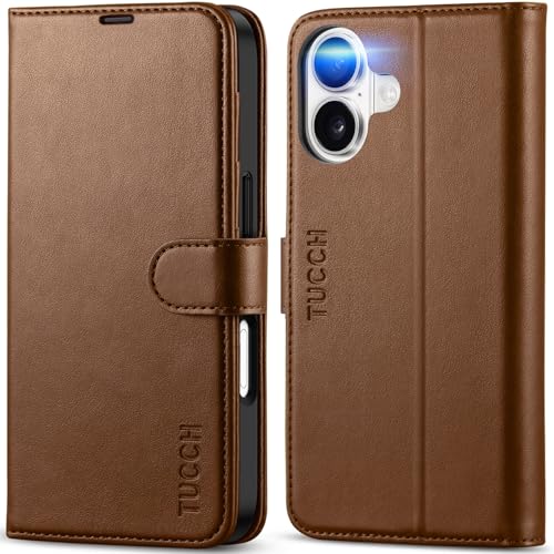 TUCCH Case Wallet for iPhone 17 (6.3") 2025, RFID Blocking Folio, Brown | 4 Card Holders, Kickstand, PU Leather, Magnetic Closure, Shockproof TPU Shell, Protective Flip Cover - color: Brown
