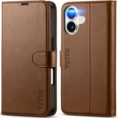 TUCCH Case Wallet for iPhone 17 (6.3") 2025, RFID Blocking Folio, Brown | 4 Card Holders, Kickstand, PU Leather, Magnetic Closure, Shockproof TPU Shell, Protective Flip Cover - color: Brown