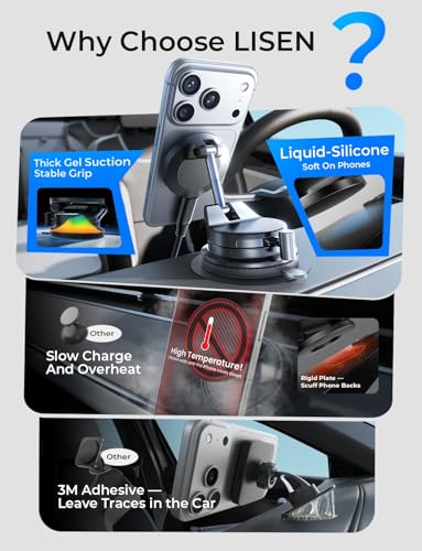 LISEN 15W MagSafe Car Mount Charger, Magnetic Wireless Car Phone Holder - color: Black, size: 1 Pack