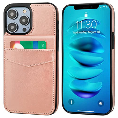 KIHUWEY for iPhone 14 Pro Max Wallet Case Card Holder Kickstand, Rose Gold | Credit Card Slots, PU Leather, Magnetic Clasp, Flip Heavy Duty Protection Cover for Men and Women - color: Rose Gold