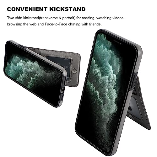 KIHUWEY for iPhone 11 Pro Max Wallet Case Card Holder Kickstand, Gray | Credit Card Slots, PU Leather, Magnetic Clasp, Flip Heavy Duty Protection Cover for Men and Women - color: Gray