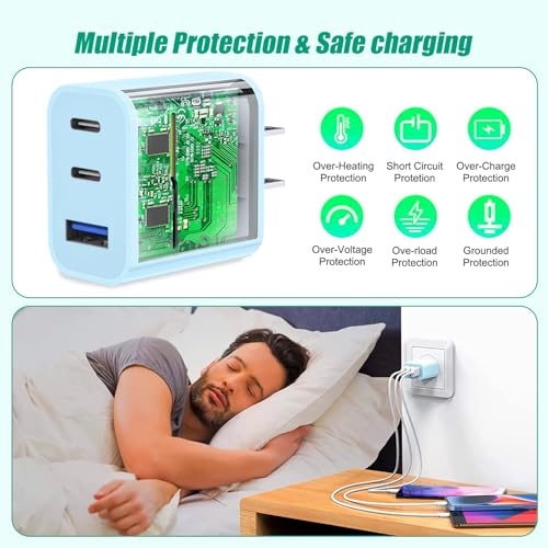 [2-Pack]iPhone 17 Charger Block,35W 3-Port Fast USB Charger Block Wall Plug - color: 2Pack Blue, size: 2Pack