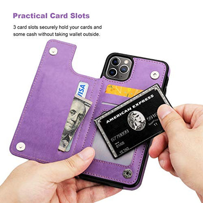 Vaburs for iPhone 11 Pro Max Wallet Case Card Holder Butterfly, Purple - color: Purple