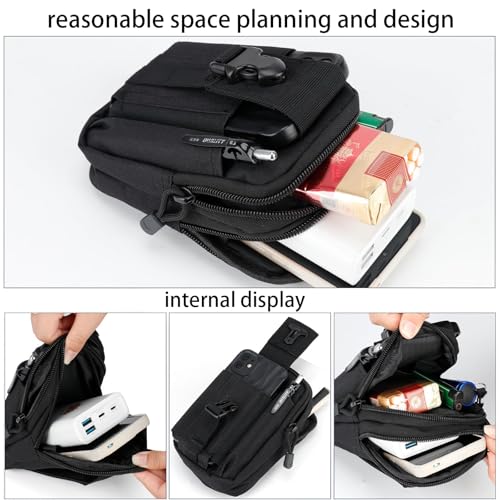 2 Pack Tactical Molle Pouch, Universal EDC Waist Bag Pouches, Outdoor Belt Bags Gear Tool Gadget Pocket with Cell Phone Holster Kakhi - color: Black