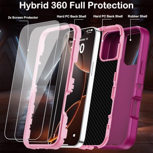 for iPhone 16 Pro Case with Screen Protector,Built-in Invisible Kickstand,Heavy Duty Shockproof Drop Protection Military Grade Tri-Layer Rugged Durable Cell Phone Cover for Apple 16 Pro 6.3"(Purple - color: Purple
