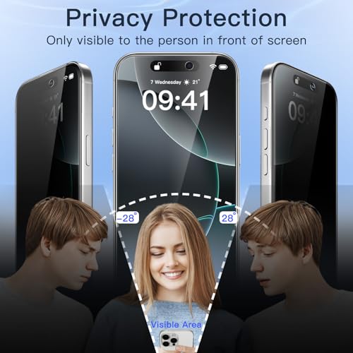 JETech Privacy Screen Protector for iPhone 16 Pro, 2+2 Pack - size: iPhone 16 Pro