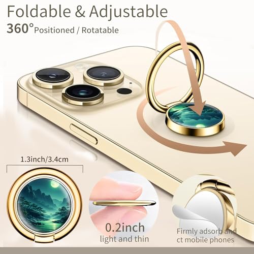 Cell Phone Ring Holder, Cute Phone Ring Grip Stand, 360°Rotation Funny Metal Kickstand Finger Grip Moon Mountain - color: Moon Mountain