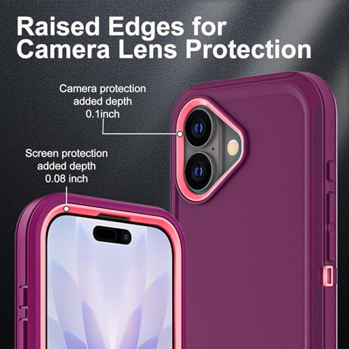 YKHJKLEC for iPhone 17 Case, Military Grade 3 in 1 Heavy Duty Shockproof/Drop Proof/Dust Proof Case with 2Pcs Tempered Glass Screen Protector (Purple/Pink) - color: Purple/Pink