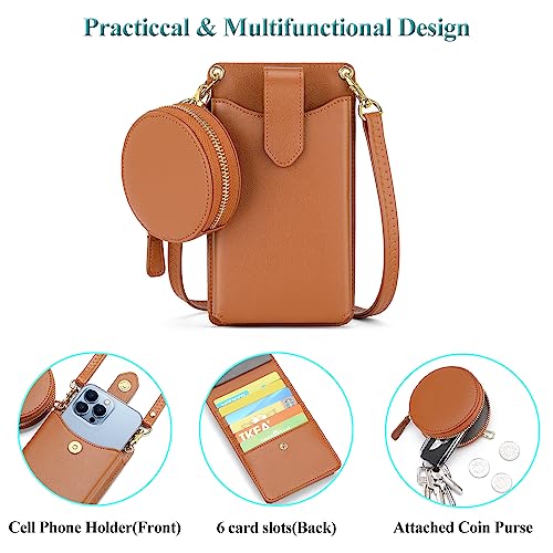 Peacocktion Small Crossbody Cell Phone Purse for Women, Lightweight Mini Small Crossbody Bags for Women with Card Slots - color: 14-brown