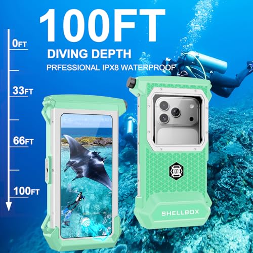 100FT/30M Gen 5 Diving Phone Case, Full Touchscreen Underwater Housing for iPhone 17-12 Pro Max & Samsung Galaxy S26 - S21, IPX8 Scuba Photo/Video Waterproof Case - color: Black_Grey