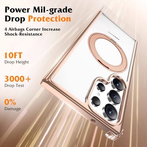 Compatible with Clear Samsung Galaxy S24 Ultra Case with 360° Invisible Magnetic Ring Stand [Compatible with Mag-Safe] Shockproof Plating Phone Case,Desert Gold - color: Desert Gold, size: Samsung Galaxy S24 Ultra