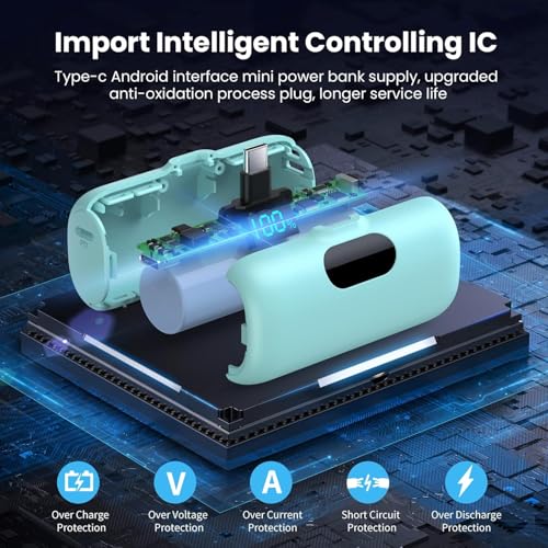 Mini Portable Charger USB C Power Bank,5000mAh PD Fast Charging Battery Pack Built-in USB-C Connector Travel Essential for iPhone17/Pro/17Pro Max/16e/Air/16 Plus/16Pro Max/15 All Series,Android Green - color: Green