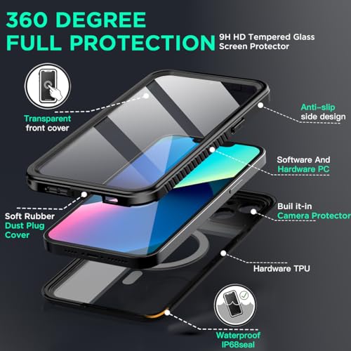 AICase iPhone 13 Case Waterproof with MagSafe Clear Snowproof,Dustproof and Shockproof,IP68 Certified Full Body 360 Protection Fully Sealed Underwater Cover for iPhone 13 6.1" - color: iphone 13 Waterproof Case