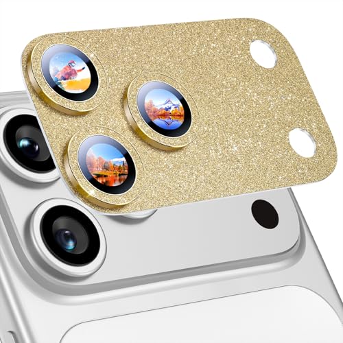 Uyiton for iPhone 17 Pro Max Camera Lens Protector, Metal Frame Glass Cover - color: Glitter Gold, size: 17 Pro Max