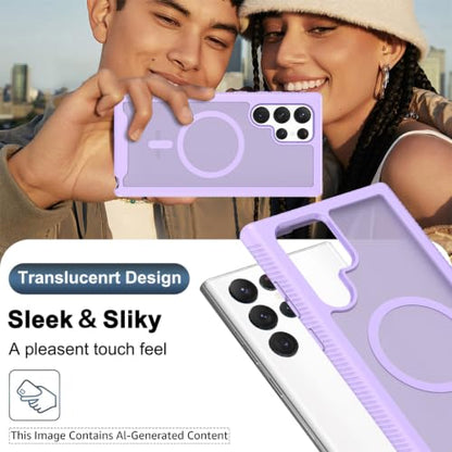 for Samsung Galaxy S22 Ultra Case Magnetic, Compatible with Magsafe 6.8-Inch Slim Fit 360 Heavy Duty Protector Wireless Charging Shockproof Anti-Slip TPU and PC Protective Phone Cover, Purple - color: Purple