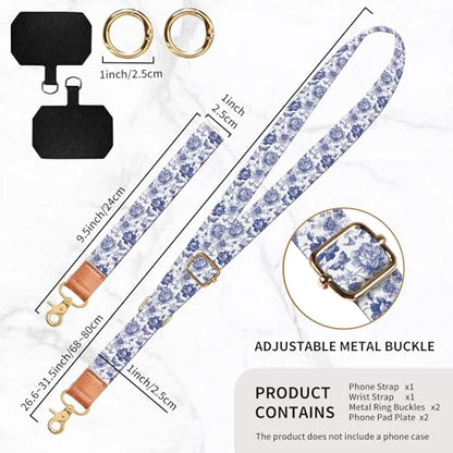 Phone Lanyard Crossbody Wrist Strap, Universal Adjustable Neck Strap for Phone Case Keys ID Badges, Travel Essential - color: Luxury Flowers