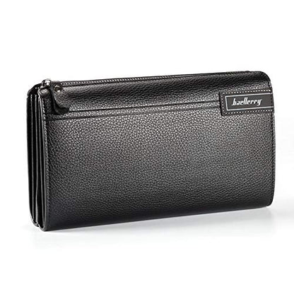 Mens Wallet Long Purse Leather Clutch Large Business Handbag Phone Card Holder Case Gift for Men Father Son Husband Boyfriend - color: Y-black