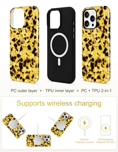 Jusy Magnetic Golden Tortoise Shell Phone Case for iPhone 16 Pro Max,Golden | Compatible with MagSafe,Cute Aesthetic Cheetah Leopard Design,TPU and PC Protective Shockproof Cover - color: Golden