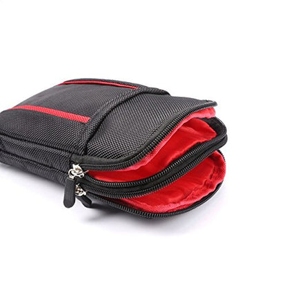 Cell Phone Belt Bag for Menand Women, Cell Phone Waist Bag Small, 6.9" Waterproof Vertical Cellphone Waist Belt Pouch Nylon Smartphone Belt Loop Holder with Zipper Case Fanny Pack with Carabiner - color: Black/Red