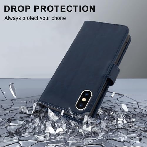 MONASAY Wallet Case for iPhone X/Xs with 3 Card Holders - Blue | Kickstand,RFID Blocking,6.6 feet of shock absorption,PU Leather,Strong Magnetic Closure,Fits 5.8 inch ONLY,screen Protector - color: Blue