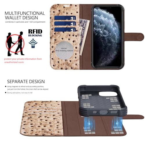 Leather Case Compatible with iPhone 14 Pro Max Wallet 6.7" | Genuine Leather 2-in-1 Magnetic Detachable Shockproof,Flip Folio Cover with Card Slot,Wireless Charging RFID Blocking White - color: Creamy white, size: 6.7"-14 Pro Max