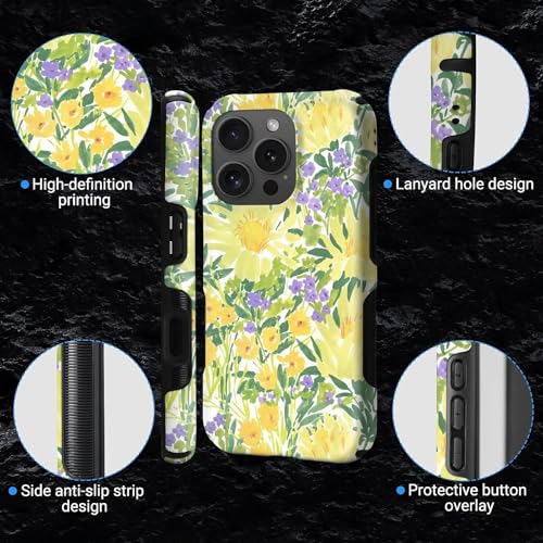 Case for iPhone 16 Pro | Anti-Slip Side Handle| Bold Protective Design | Compatible with MagSafe | Bright Yellow Wildflowers | - color: Bright Yellow Wildflowers, size: iPhone 16 Pro