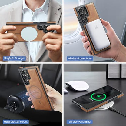 for Samsung Galaxy S26 Ultra 2 in 1 Detachable Card Bag Wallet Case Durable Leather Wallets Magnetic Card Holder 4 Card Slots Ring Stand RFID Blocking Brown - color: Brown, size: Samsung Galaxy S26 Ultra