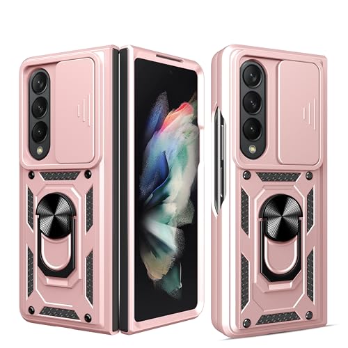 RKINC Case for Samsung Galaxy Z Fold 4 Case with Slide Camera Cover & Rotated Ring Kickstand Military Grade Shockproof with Magnetic Car Mount Holder Cover, Rose Gold - color: Rose Gold, size: Samsung Z Fold 4