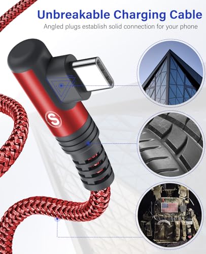 USB to USB C Cable 3.1A Fast Charge Right Angle CarPlay 6.6ft 2-Pack Red - color: Red, size: 6.6ft+6.6ft
