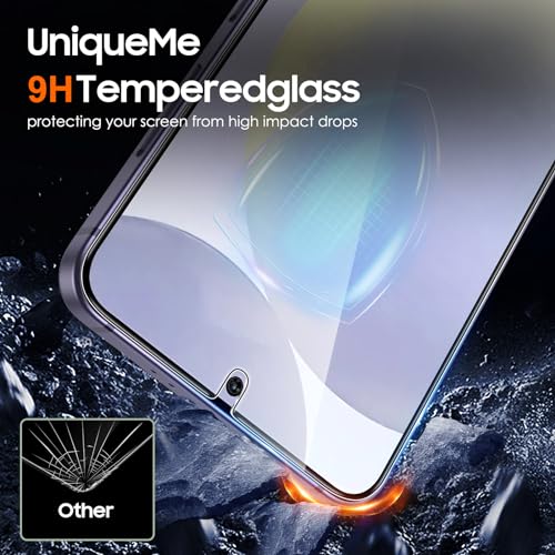 UniqueMe 2+2 Pack for Samsung Galaxy S24 Screen Protector | Hardness of Diamonds, Tempered Glass, Camera Lens Protector, Upgraded Anti-Explosion, Fingerprint Unlock, Screen Cover