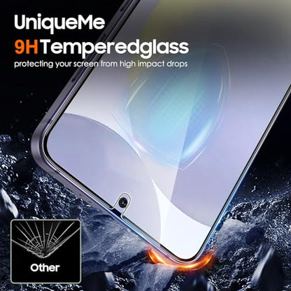 UniqueMe 2+2 Pack for Samsung Galaxy S24 Screen Protector | Hardness of Diamonds, Tempered Glass, Camera Lens Protector, Upgraded Anti-Explosion, Fingerprint Unlock, Screen Cover
