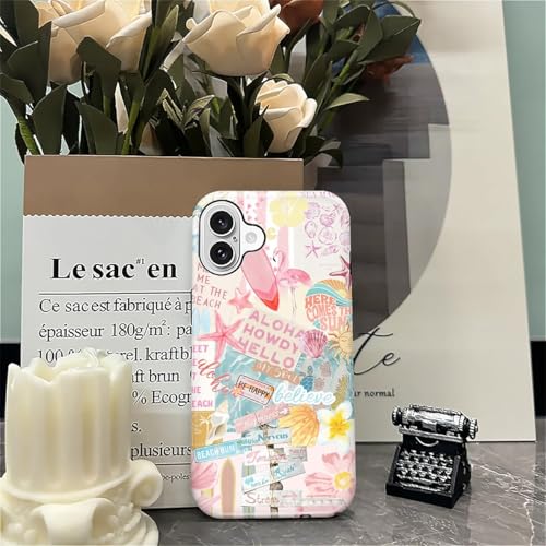 Case Compatible with iPhone 16 Plus, Cute Dual Layer Hybrid Phone Cover, Military Grade Drop Protection, Aesthetic Shockproof Phone Case for Women Girls, Pastel Pink Summer Collage - color: Pastel Pink Summer Collage, size: Iphone 16 Plus