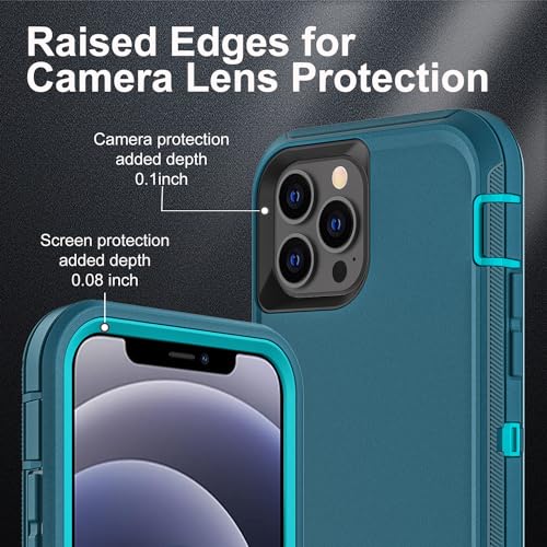 YKHJKLEC for iPhone 12/12 Pro Case, Military Grade 3 in 1 Heavy Duty Shockproof/Drop Proof/Dust Proof with 2Pcs Tempered Glass Screen Protector (Blue/Turquoise) - color: Blue/Turquoise