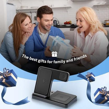 Wireless Charging Station for Apple Devices, 3 in 1 Foldable Charger Stand - color: 1 Black