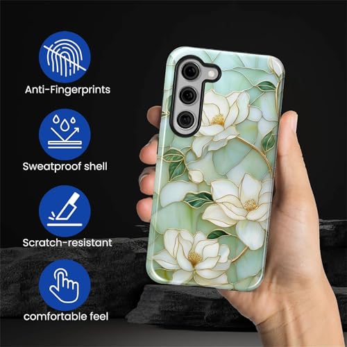 Case Compatible with Samsung Galaxy S23, Hybrid 2-Layer Hard Shell Protection Case, Shockproof Protective Tough Phone Cover, Blooming Cyan Flowers - color: Blooming Cyan Flowers, size: Samsung Galaxy S23